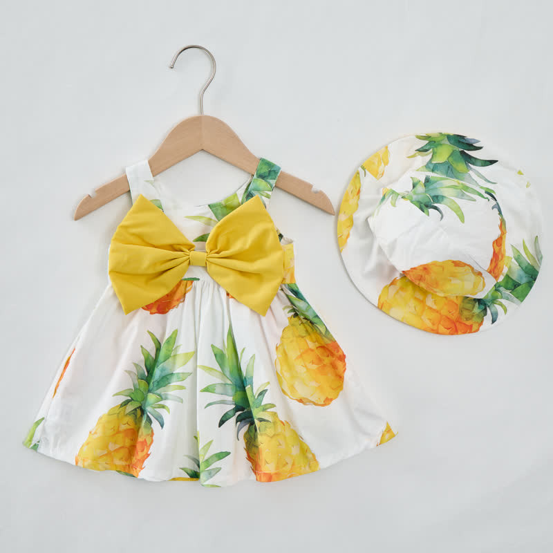 Baby Girl Pineapple Bow Dress with Hat - White - 2-3T - image 1