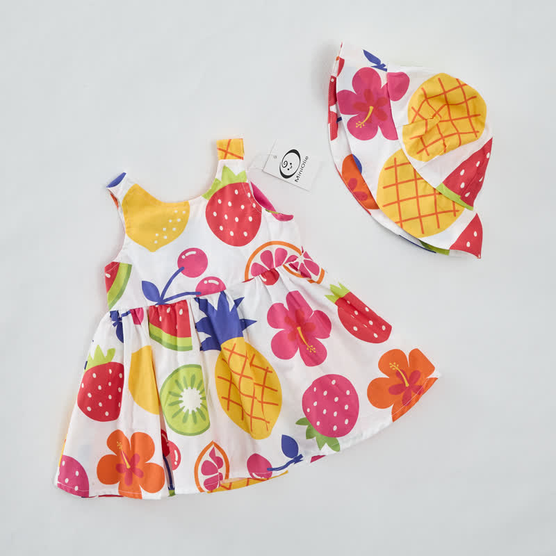 Baby Girl Colorful Fruits Bow Dress with Hat - image 4