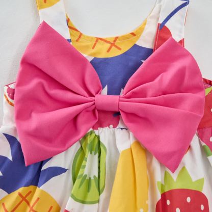 Baby Girl Colorful Fruits Bow Dress with Hat - image 7