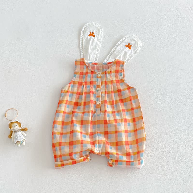 Baby Toddler Girl Orange Plaid Lace Trim Summer Sleeveless Romper/Top and Pants 2-piece Set - Orange Romper - 2-3T - image 3