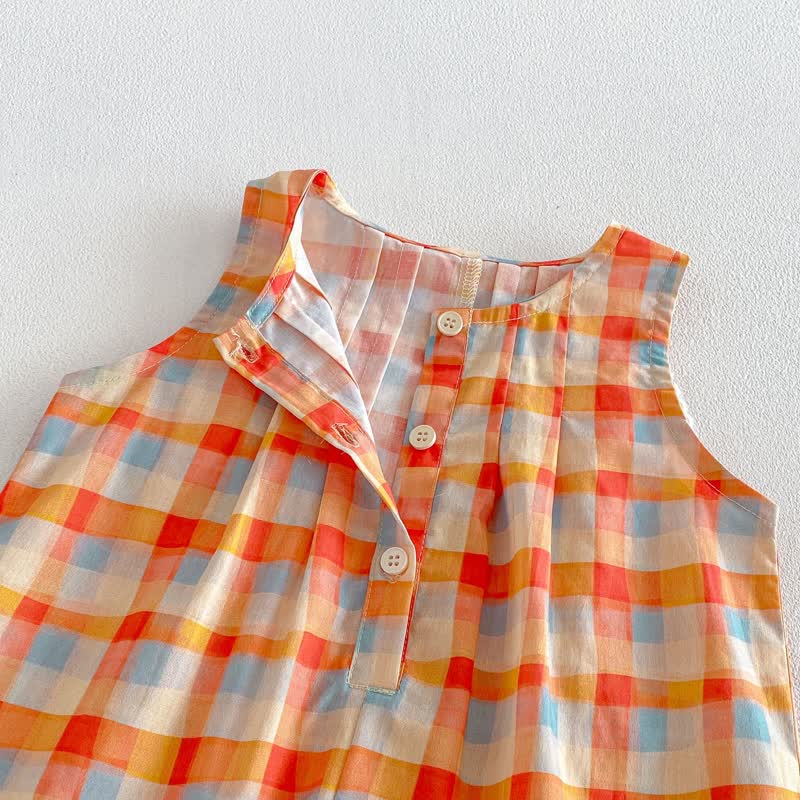 Baby Toddler Girl Orange Plaid Lace Trim Summer Sleeveless Romper/Top and Pants 2-piece Set - image 6