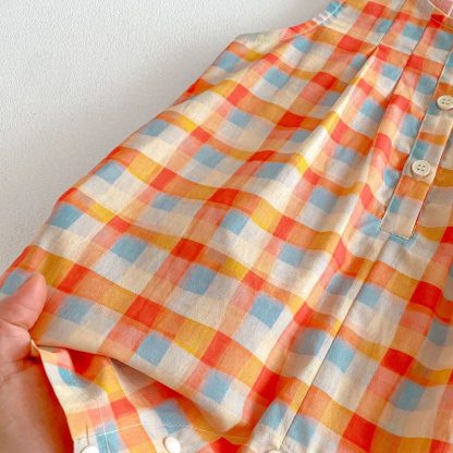 Baby Toddler Girl Orange Plaid Lace Trim Summer Sleeveless Romper/Top and Pants 2-piece Set - image 9