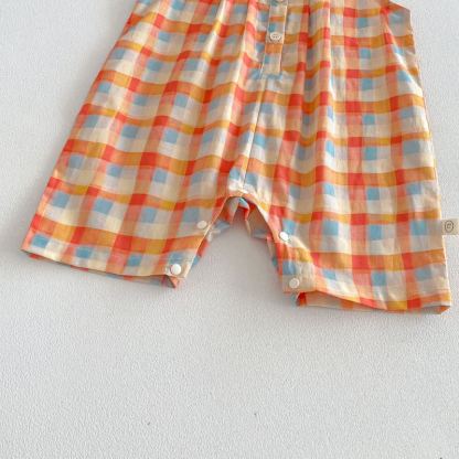 Baby Toddler Girl Orange Plaid Lace Trim Summer Sleeveless Romper/Top and Pants 2-piece Set - image 7