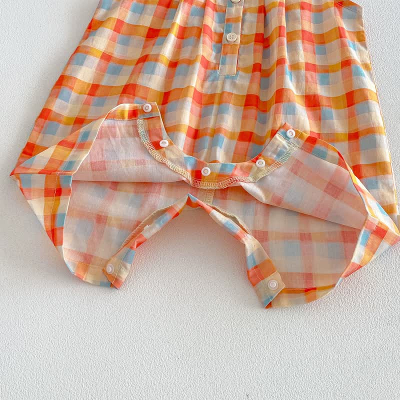 Baby Toddler Girl Orange Plaid Lace Trim Summer Sleeveless Romper/Top and Pants 2-piece Set - image 8
