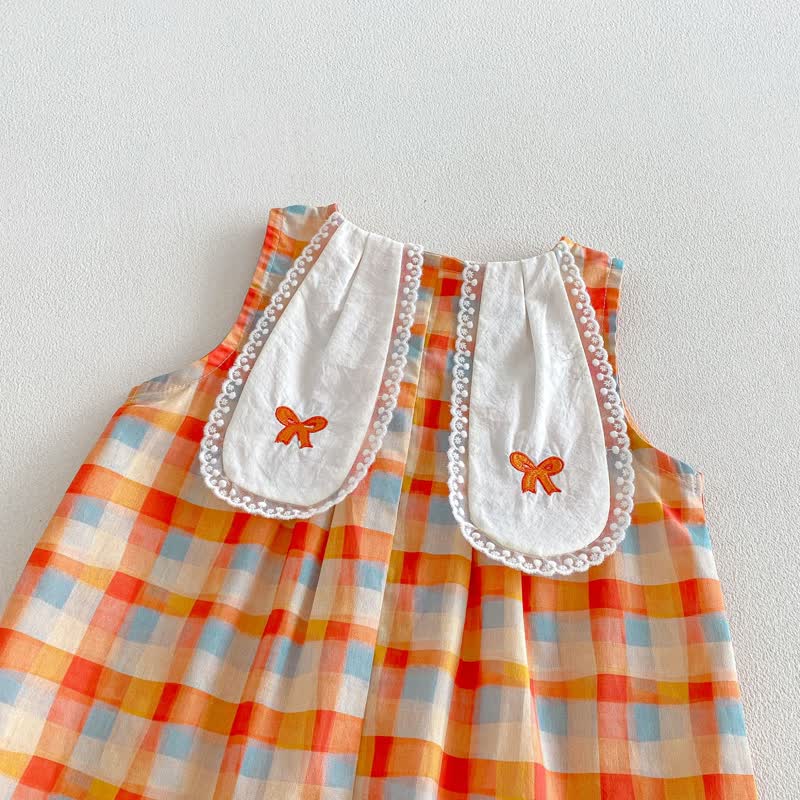 Baby Toddler Girl Orange Plaid Lace Trim Summer Sleeveless Romper/Top and Pants 2-piece Set - image 4