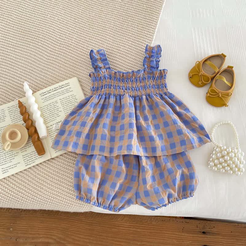 Baby Girl Purple Plaid Strap Dress and Shorts 2-piece Set - Purple - 2-3T - image 1