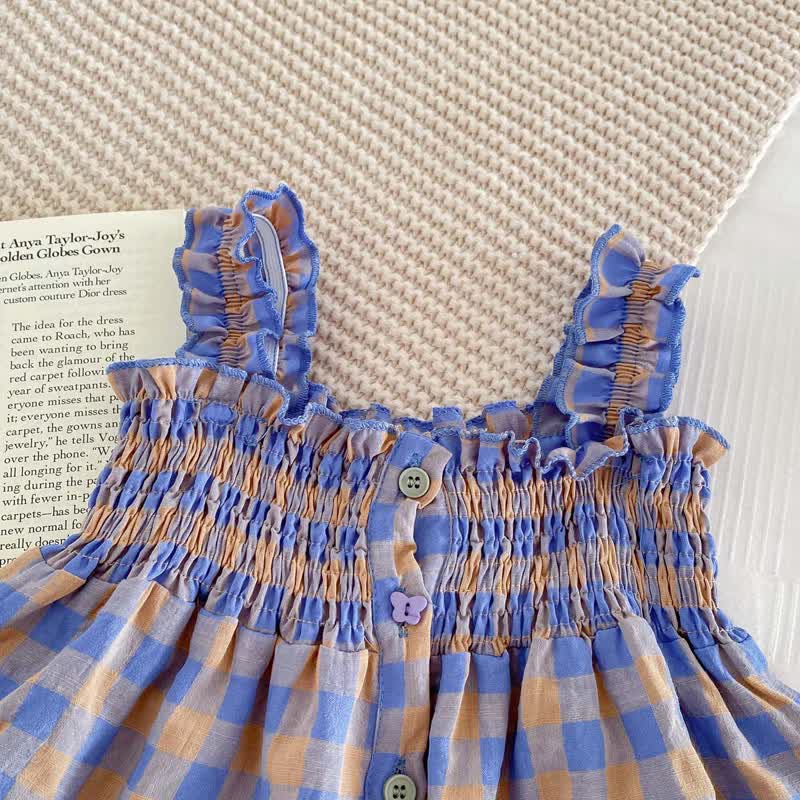 Baby Girl Purple Plaid Strap Dress and Shorts 2-piece Set - image 4