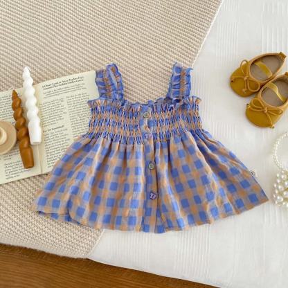 Baby Girl Purple Plaid Strap Dress and Shorts 2-piece Set - image 3