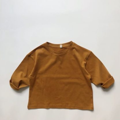 Toddler Boy Solid Color Crew Neck Casual T-shirt - Camel - 6-7T - image 3