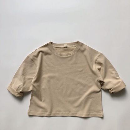 Toddler Boy Solid Color Crew Neck Casual T-shirt - Beige - 6-7T - image 2