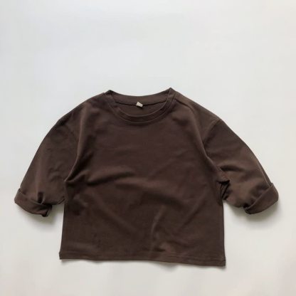 Toddler Boy Solid Color Crew Neck Casual T-shirt - Brown - 6-7T - image 5