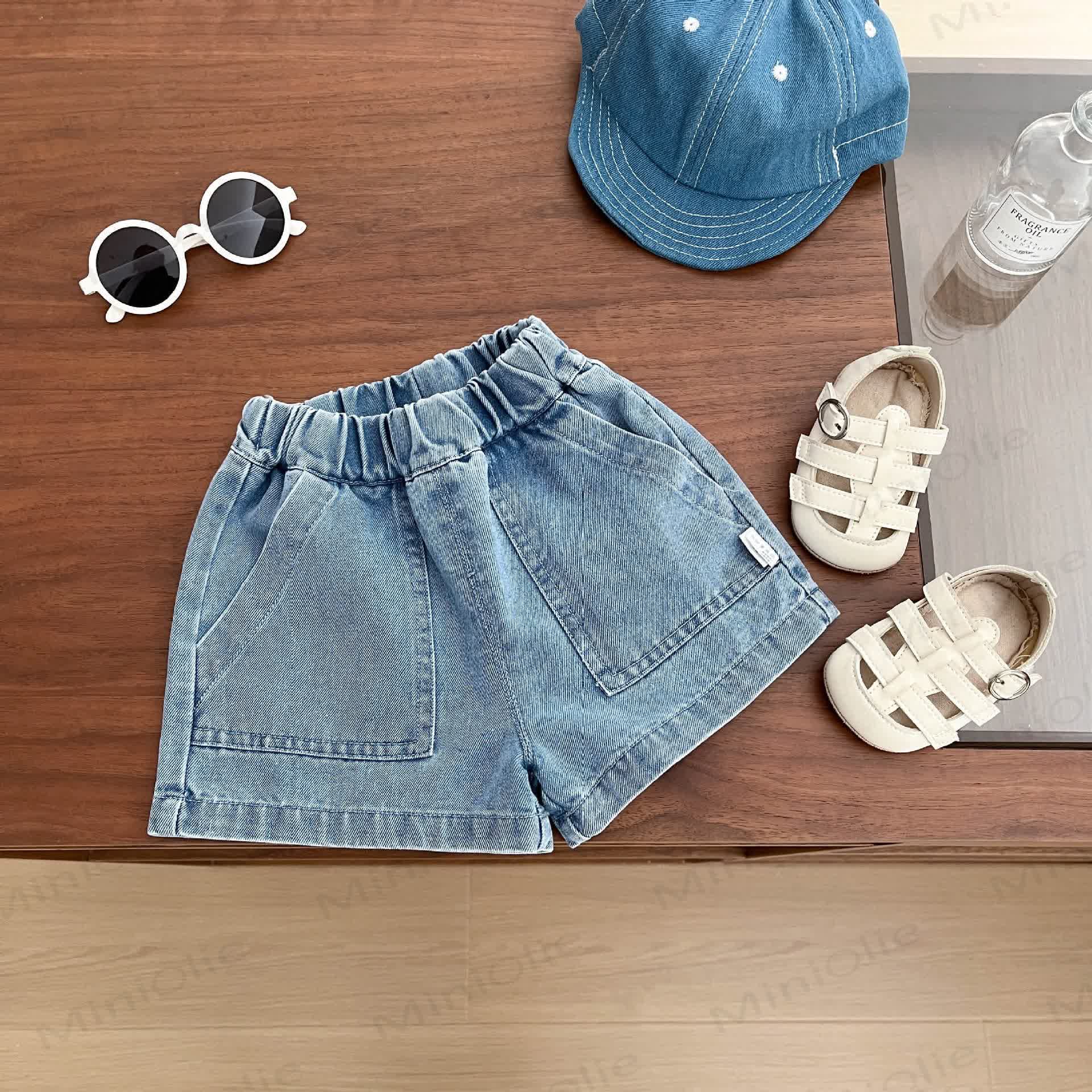 Baby Toddler Boys Solid Color Denim Shorts - Blue - 3-4T - image 1