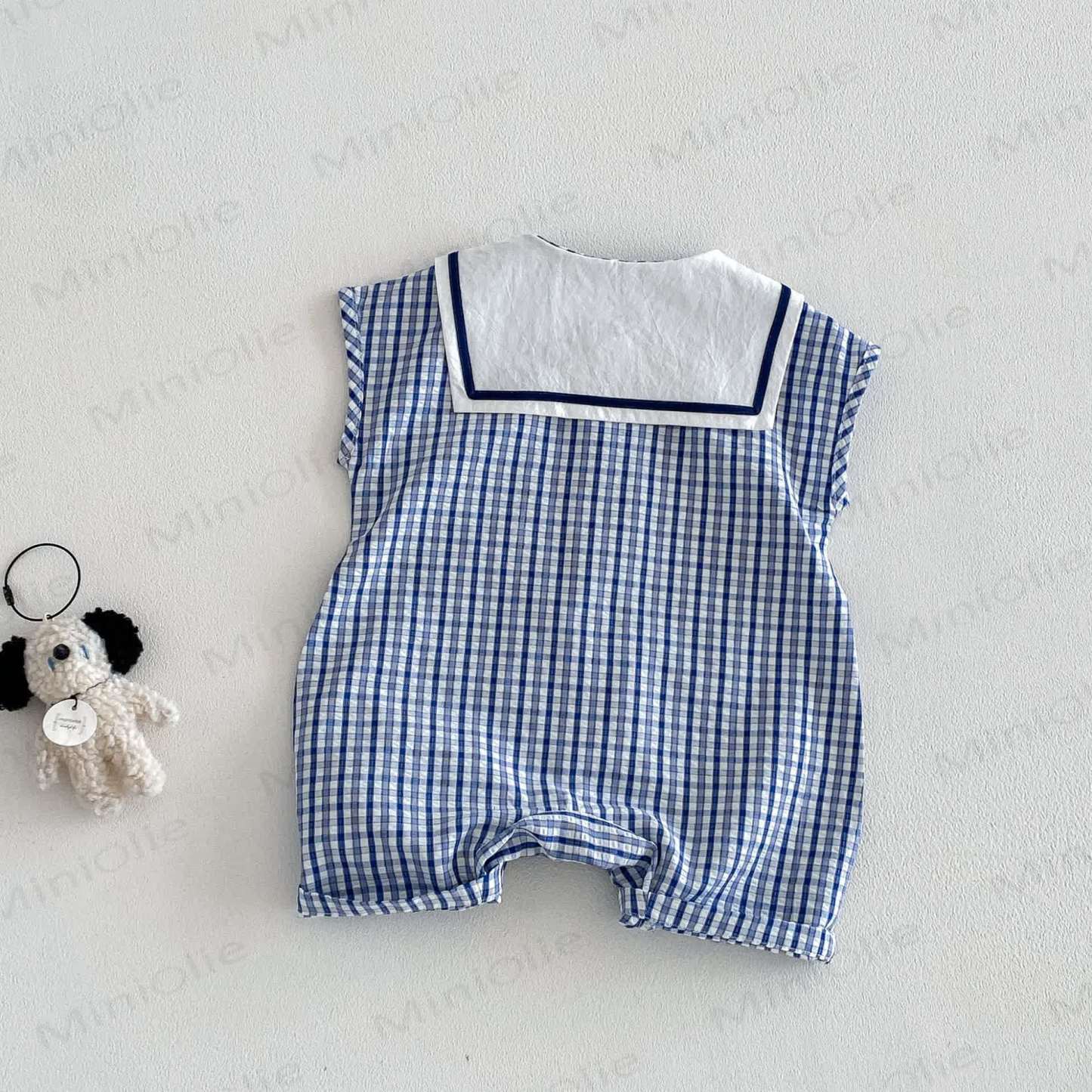 Baby Boy Bear Blue Plaid Summer Sleeveless Romper - image 2