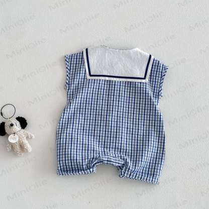 Baby Boy Bear Blue Plaid Summer Sleeveless Romper - image 2