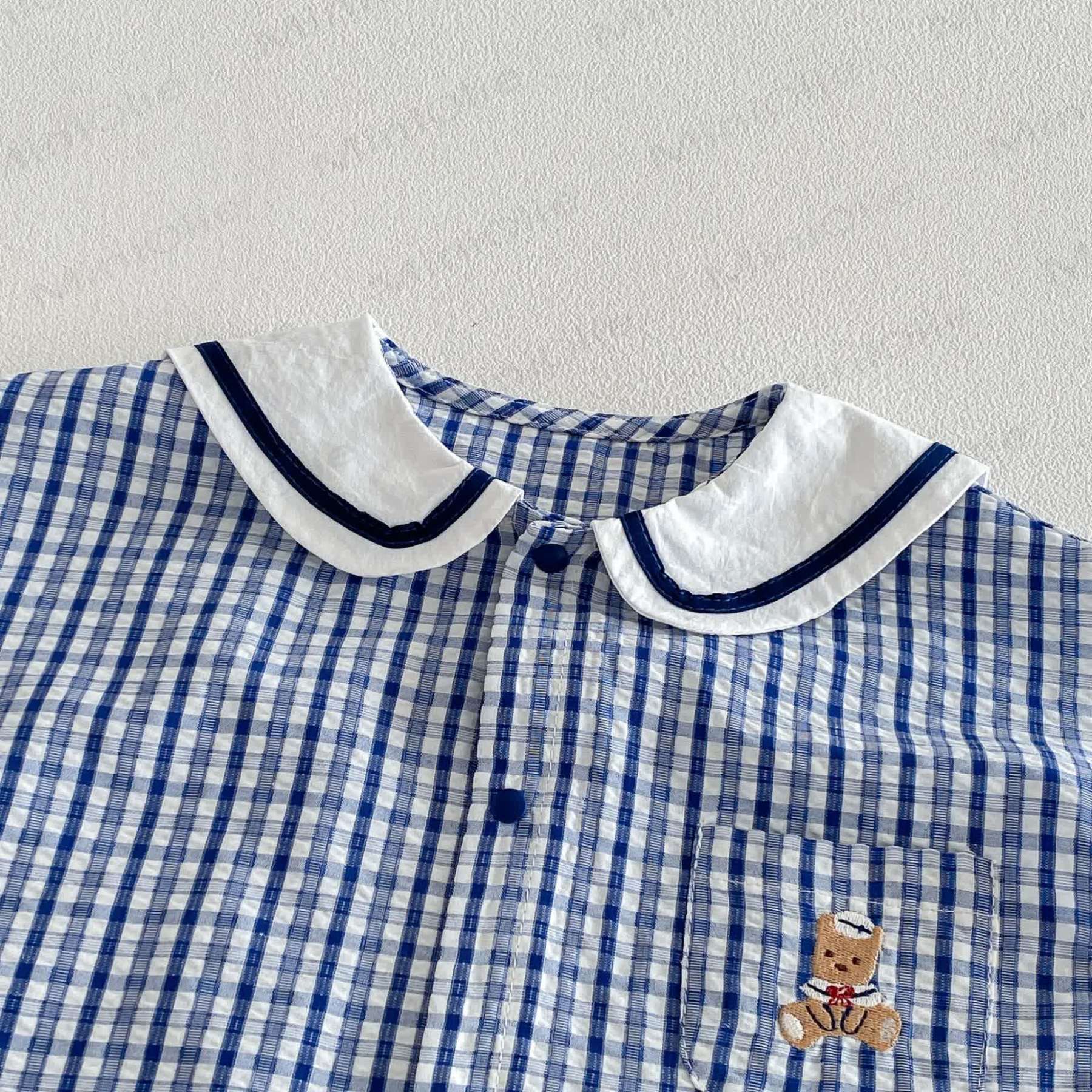 Baby Boy Bear Blue Plaid Summer Sleeveless Romper - image 3