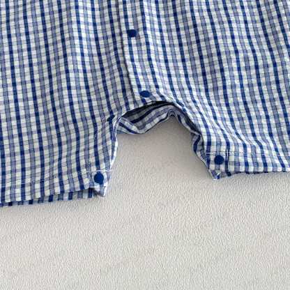Baby Boy Bear Blue Plaid Summer Sleeveless Romper - image 6