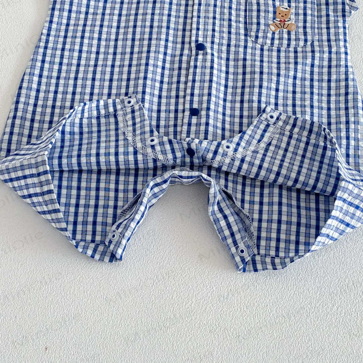 Baby Boy Bear Blue Plaid Summer Sleeveless Romper - image 7