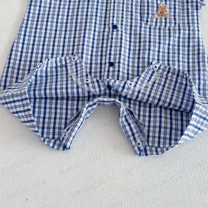 Baby Boy Bear Blue Plaid Summer Sleeveless Romper - image 7
