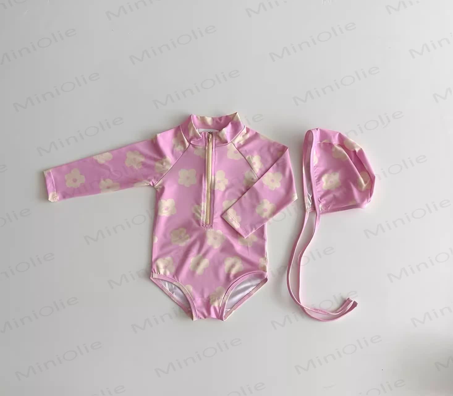 Baby Girl Flower Swimwear with Hat - Pink - 2-3T - image 3