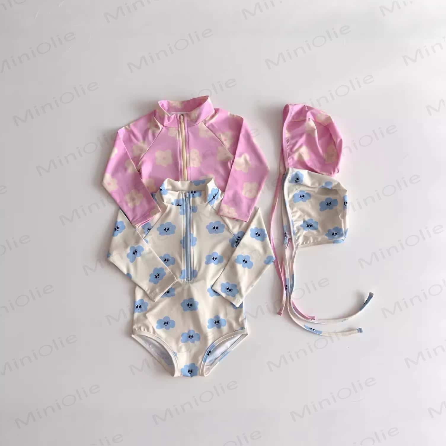 Baby Girl Flower Swimwear with Hat - image 1