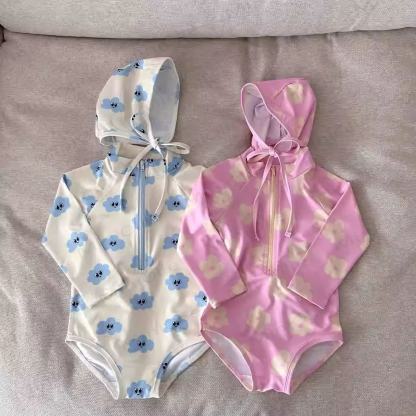 Baby Girl Flower Swimwear with Hat - image 2