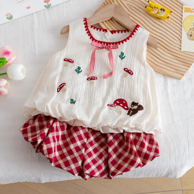 Toddler Girl Mushroom Embroidered Sleeveless Top and Shorts 2-piece Set - White - 6-7T - image 1