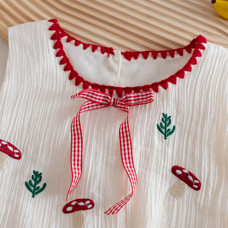 Toddler Girl Mushroom Embroidered Sleeveless Top and Shorts 2-piece Set - image 3