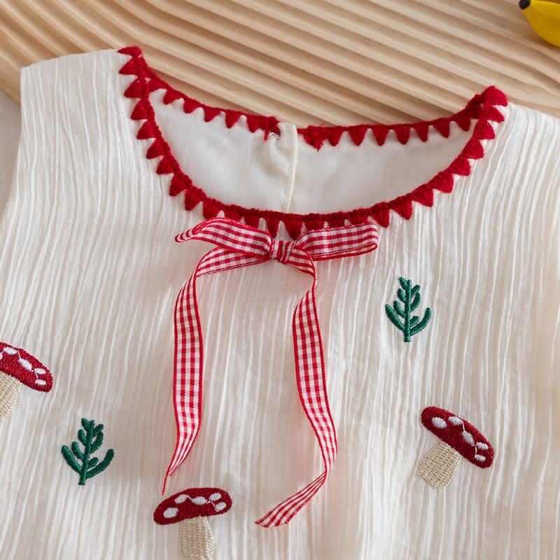Toddler Girl Mushroom Embroidered Sleeveless Top and Shorts 2-piece Set - image 3