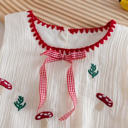 Toddler Girl Mushroom Embroidered Sleeveless Top and Shorts 2-piece Set - image 3