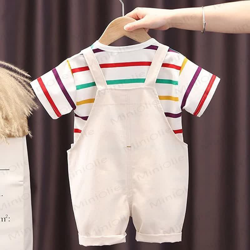 Baby Toddler Boys Dino Print Overall and Striped Tee 2-Piece Set - image 4
