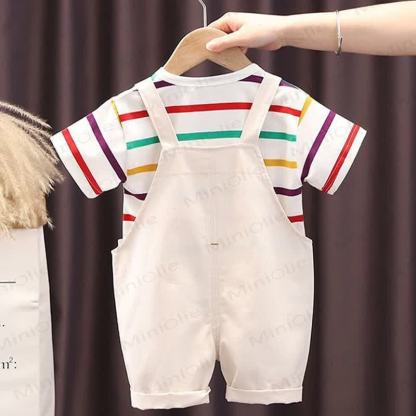Baby Toddler Boys Dino Print Overall and Striped Tee 2-Piece Set - image 4