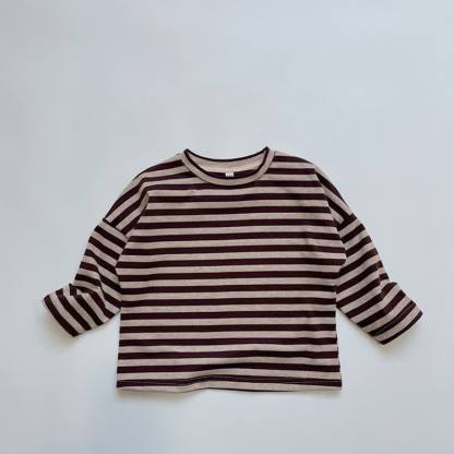 Toddler Striped Crew Neck T-shirt - Brown - 6-7T - image 4