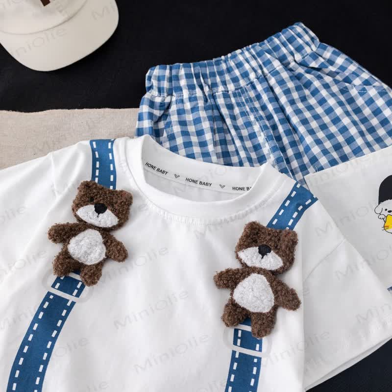  Baby Toddler Bear Print Top and Plaid Shorts 2-Piece Set - image 2