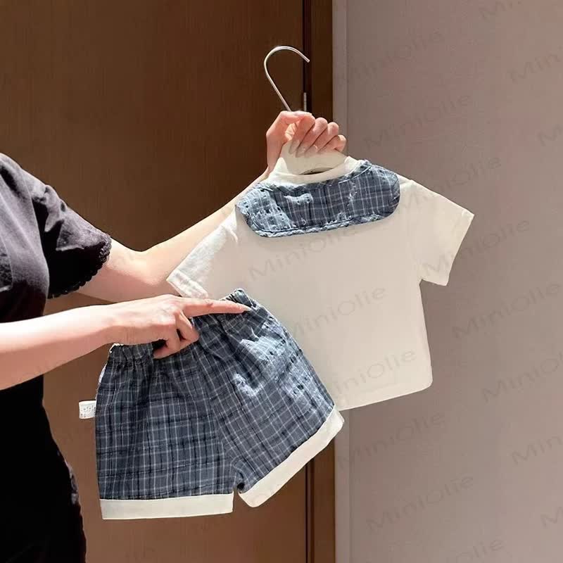 Baby Sailor Collar Tee and Plaid Shorts 2-Piece Set - image 2