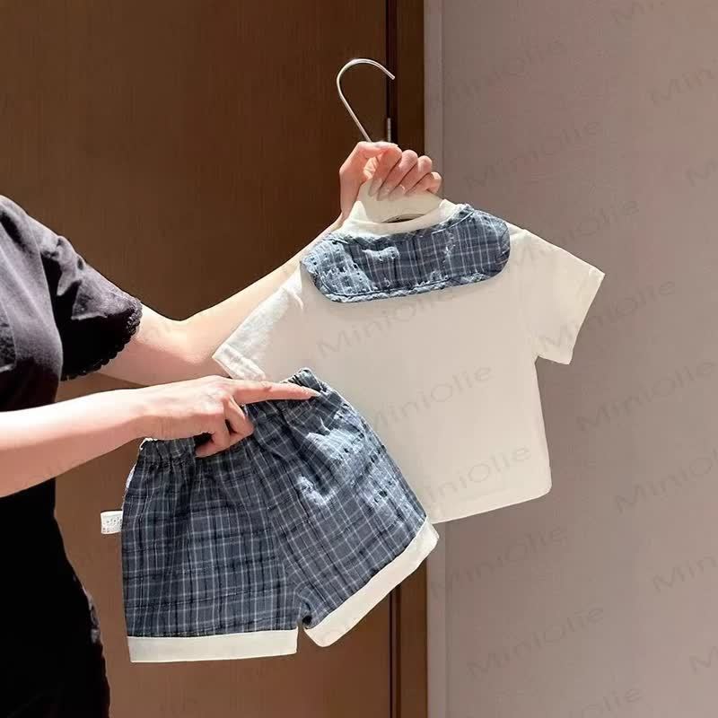Baby Sailor Collar Tee and Plaid Shorts 2-Piece Set - image 2