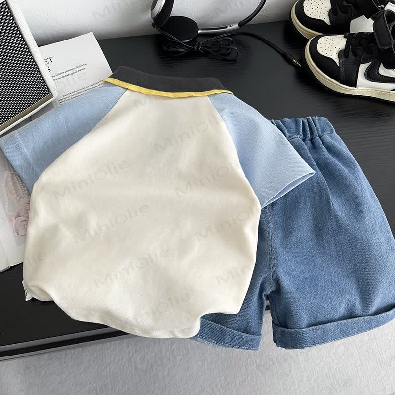 Baby Toddler Boys Car Print Polo Tee and Denim Shorts 2-Piece Set - image 3