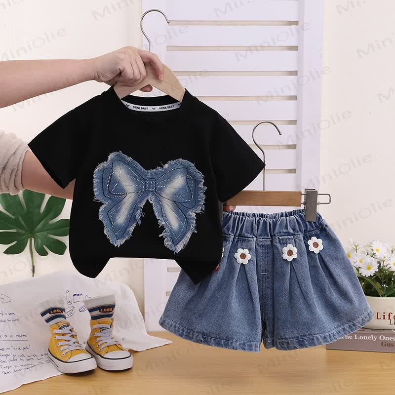 Baby Toddler Girl Bow Tee & Shorts Set - Black - 4-5T - image 1