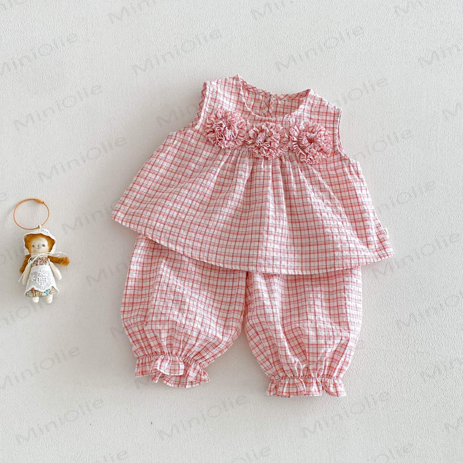 Baby Toddler Girl Plaid Sleeveless Set - Pink - 4-5T - image 2