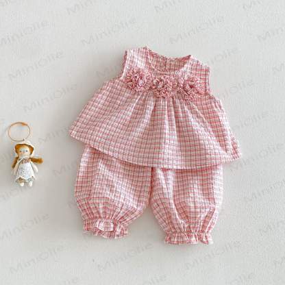 Baby Toddler Girl Plaid Sleeveless Set - Pink - 4-5T - image 2