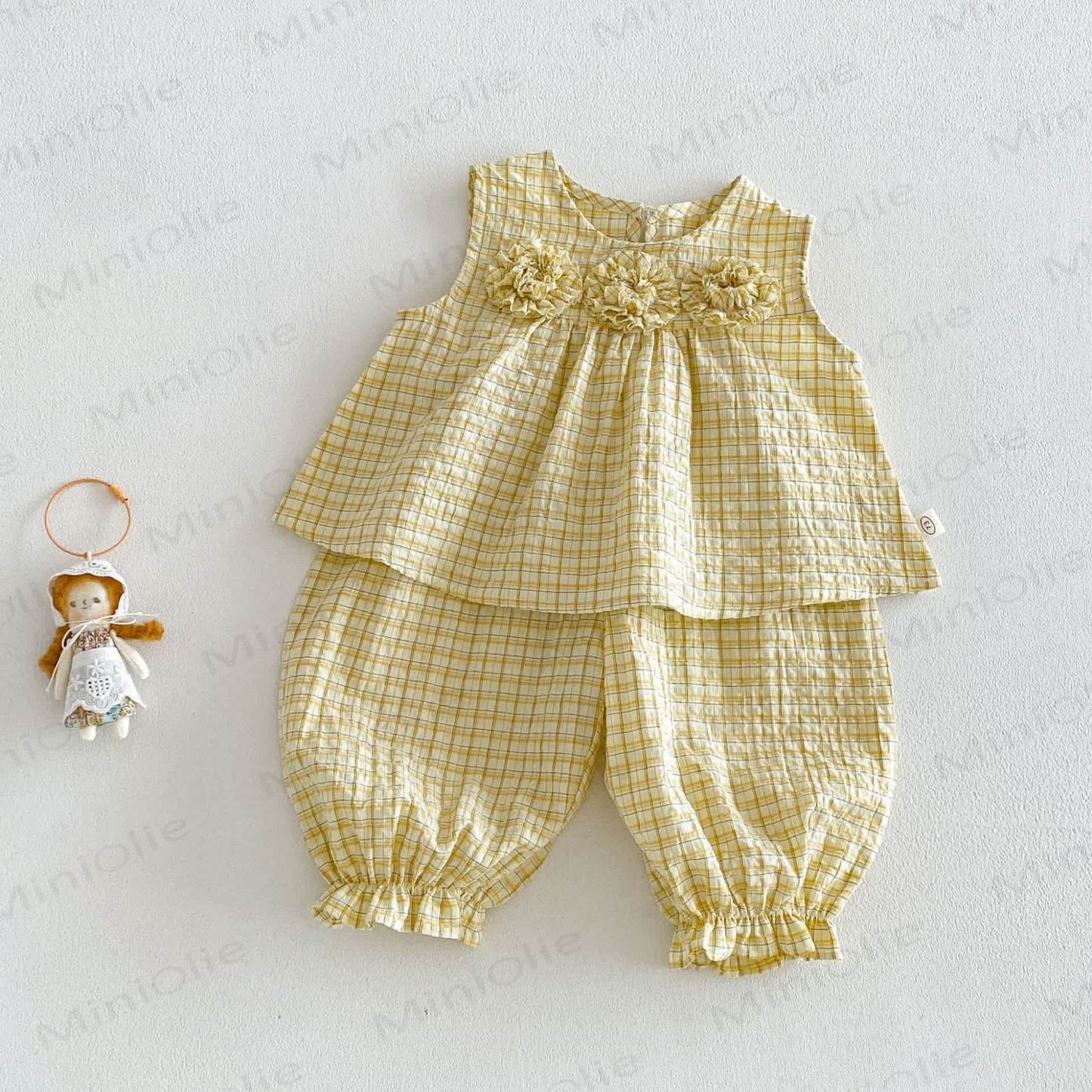 Baby Toddler Girl Plaid Sleeveless Set - Yellow - 4-5T - image 3