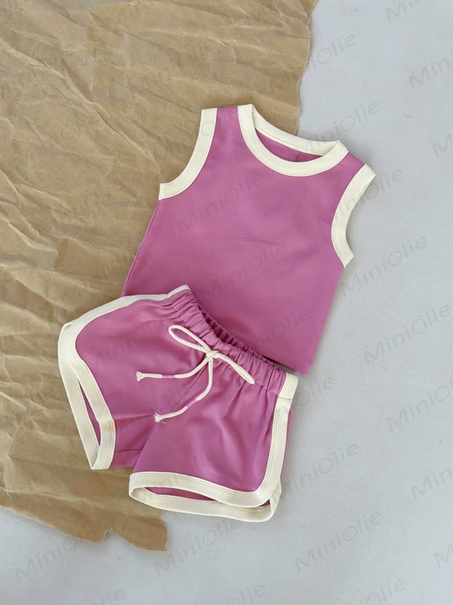 Baby Toddler Girl Solid Color Sleeveless Set - Deep pink - 4-5T - image 7