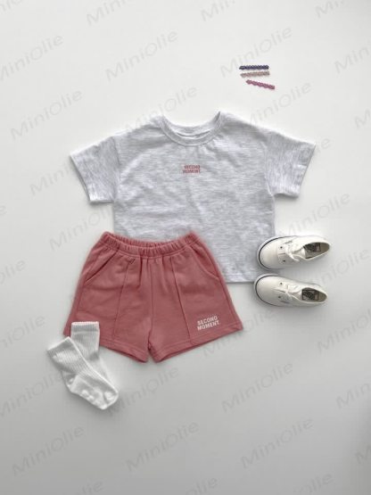 SECOND MOMENT. Baby Toddler Casual Tee & Shorts Set - Grey&Pink - 6-7T - image 5