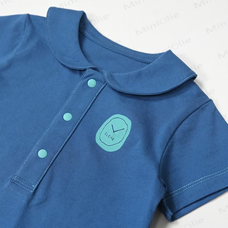 Baby Collared Knit Clock Print Short Sleeves Romper - image 6