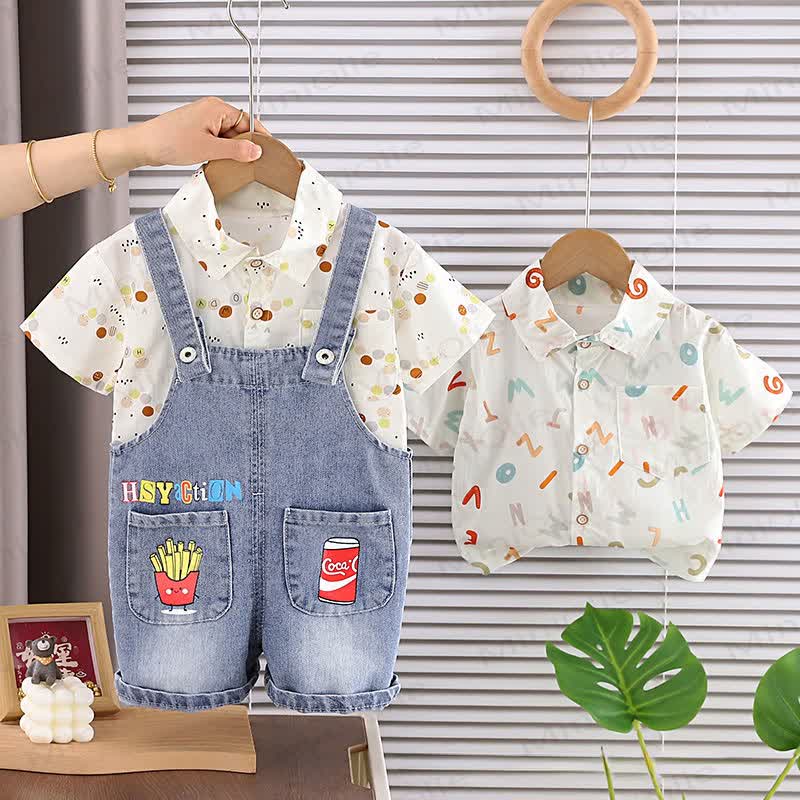 Toddler Cartoon Denim Overalls and Tee 2-Piece Set - image 1