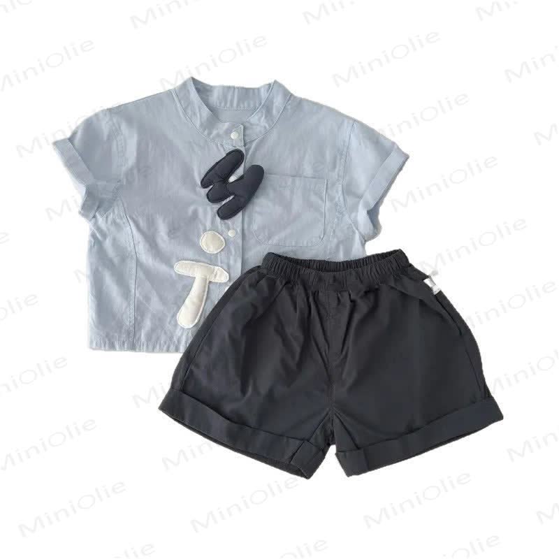 Baby Boys Blue Shirt and Solid Black Shorts 2-Piece Set - image 2