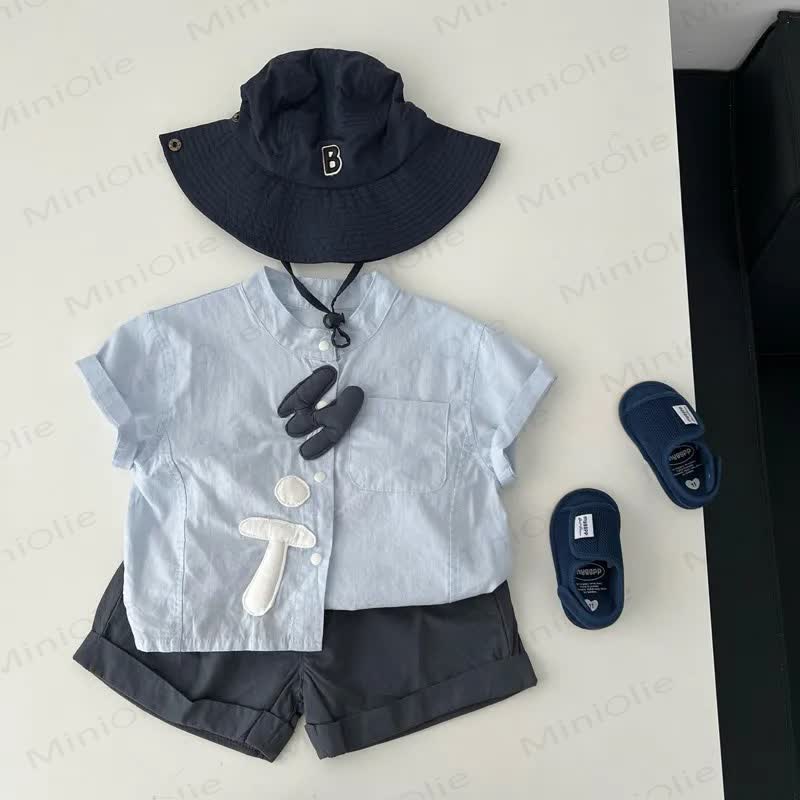 Baby Boys Blue Shirt and Solid Black Shorts 2-Piece Set - Blue - 3-4T - image 1
