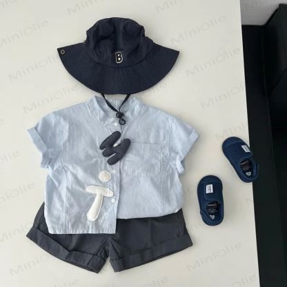 Baby Boys Blue Shirt and Solid Black Shorts 2-Piece Set - Blue - 3-4T - image 1