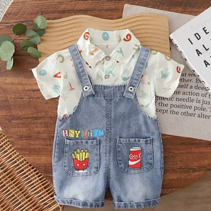 Toddler Cartoon Denim Overalls and Tee 2-Piece Set - Blue Letter - 4-5T - image 2