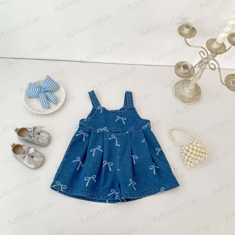 Baby Toddler Girls Bow Print Denim Sleeveless Dress - image 1