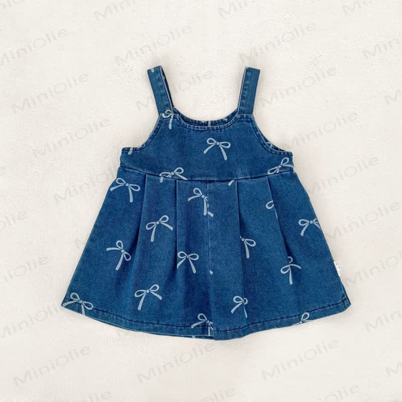 Baby Toddler Girls Bow Print Denim Sleeveless Dress - Blue - 6-7T - image 2